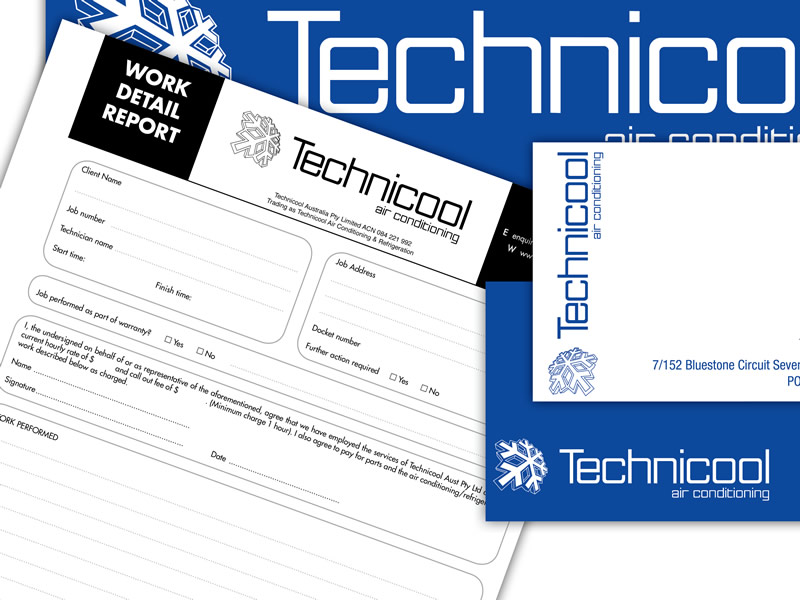 Technicool's design and branding for full range of business material including invoices.  Technicool's design and branding.