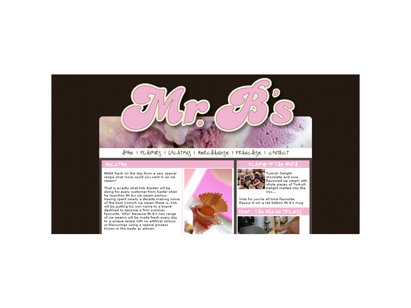 Design and implementation of Mr B's Icecream parlor. Mr B's website design.
